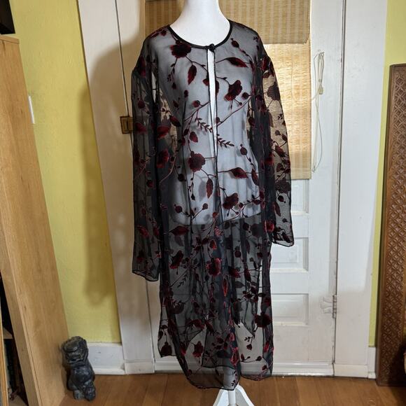 VTG Whimsigoth Velvet Burnout Kimono Sz 22 Floral Fairy Grunge Sheer Open Front - Picture 13 of 13